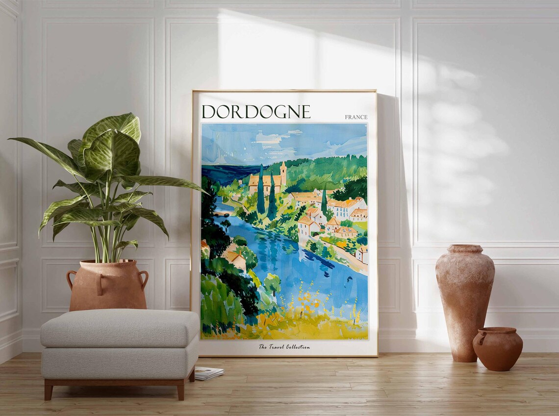 Dordogne France River Village Church Riverside Scene Travel Poster - Image 3