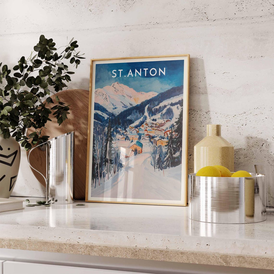 St. Anton Austria Watercolor Peak Over Warm Village Alpine Poster - Image 2