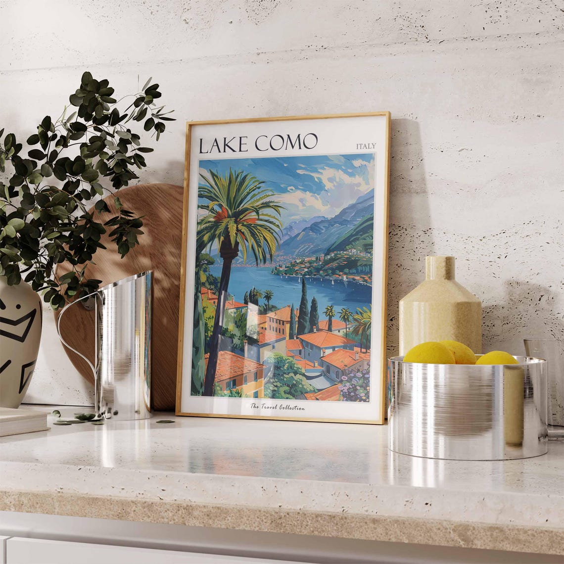 Lake Como Italy Tall Palm Tree Lakeside Village Travel Poster - Image 2