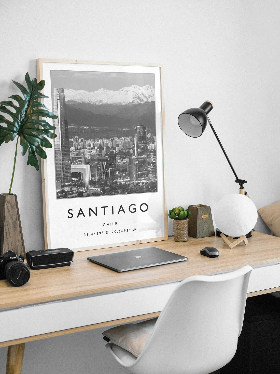 Santiago Chile Travel Poster, Black and White - Image 2