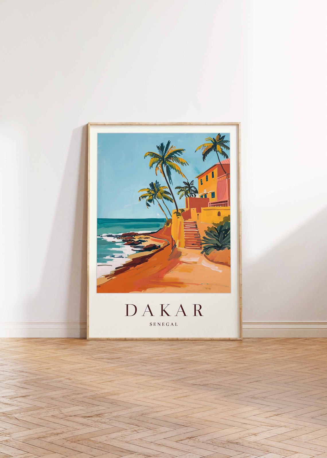 Dakar Senegal Vibrant Palm Trees Stairway Rocky Coast Travel Poster - Image 2