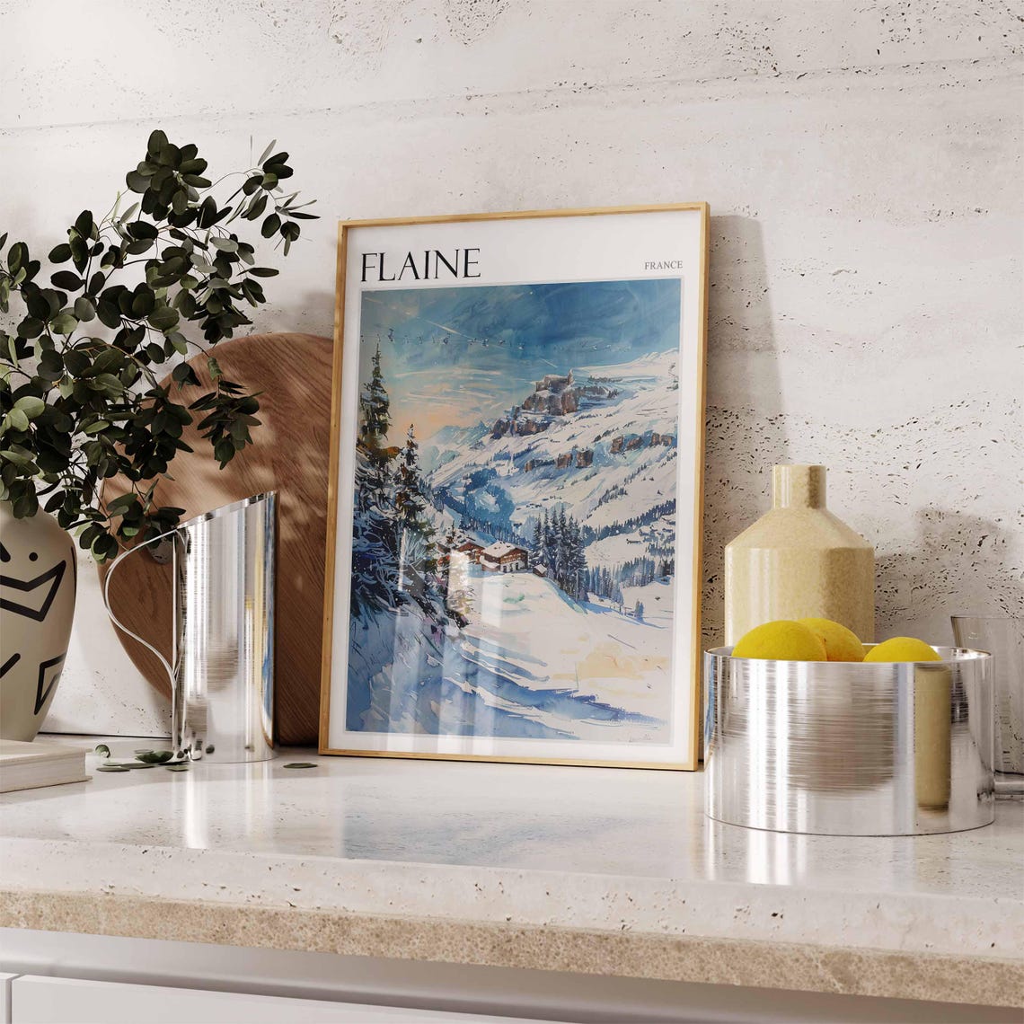 Flaine France Watercolor Alpine Ski Lift Chalets Snow Poster - Image 2