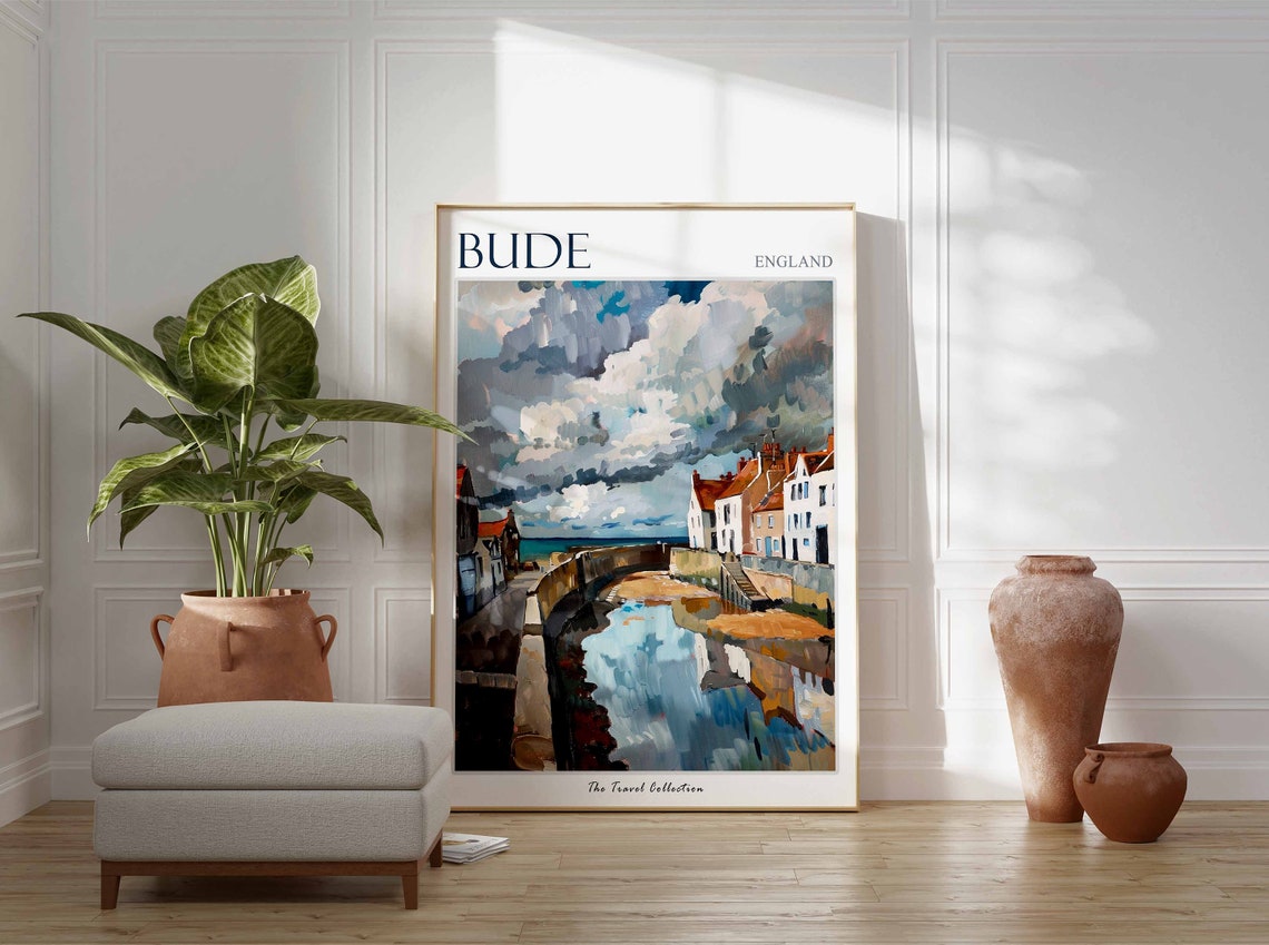 Bude England Harbor Canal Dramatic Cloudy Sky Scenic Travel Poster - Image 3