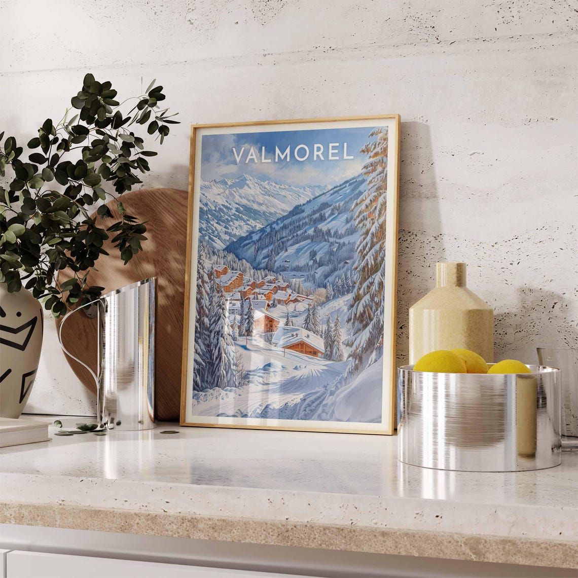 Valmorel Wooden Chalets Between Snowy Pines Alpine Valley Art Poster - Image 2