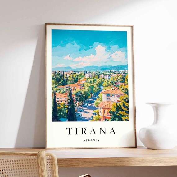 Tirana Albania Cypress Lined Avenue Painted City View Poster