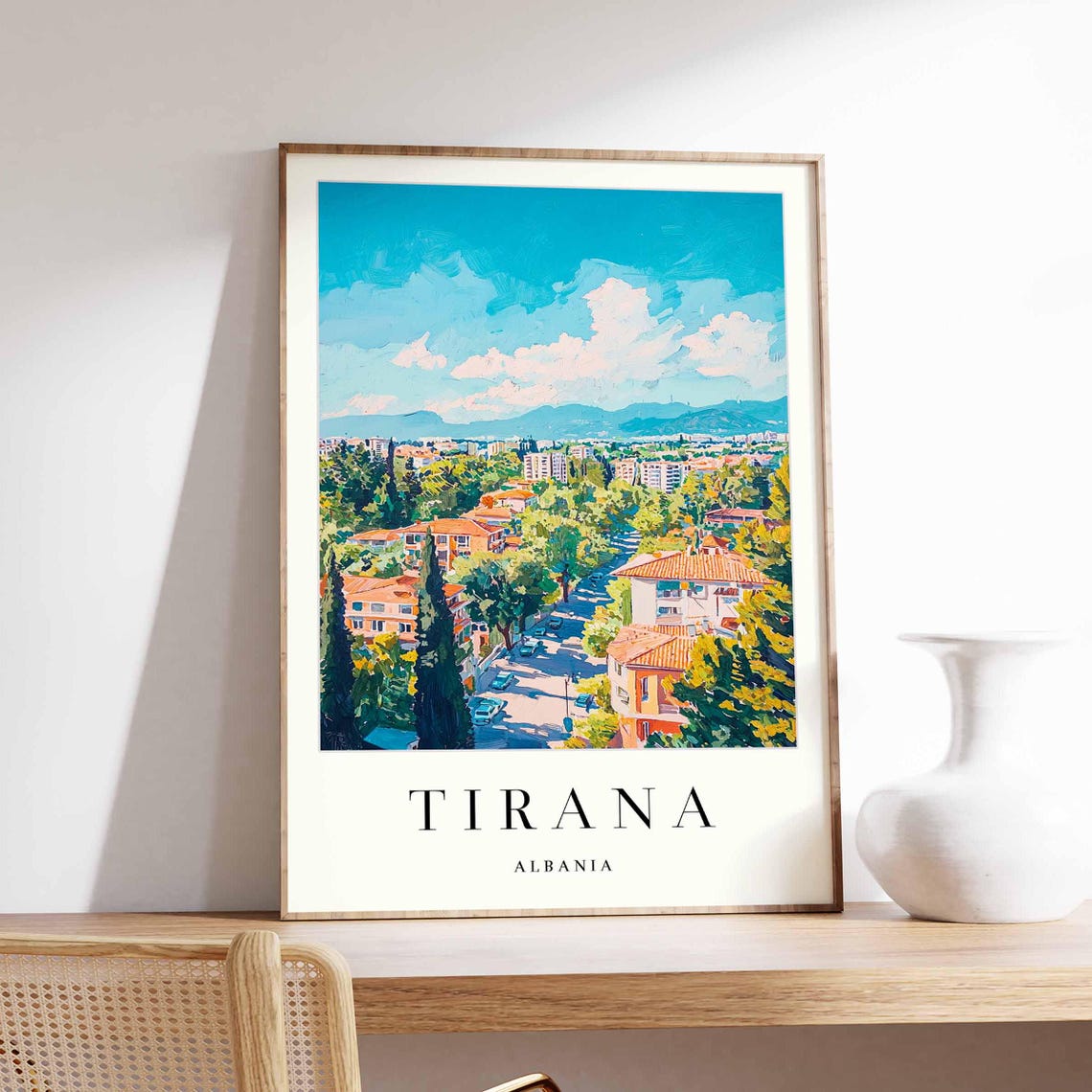 Tirana Albania Cypress Lined Avenue Painted City View Poster