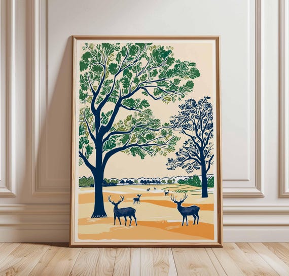Richmond Park Travel Poster London Deer Print