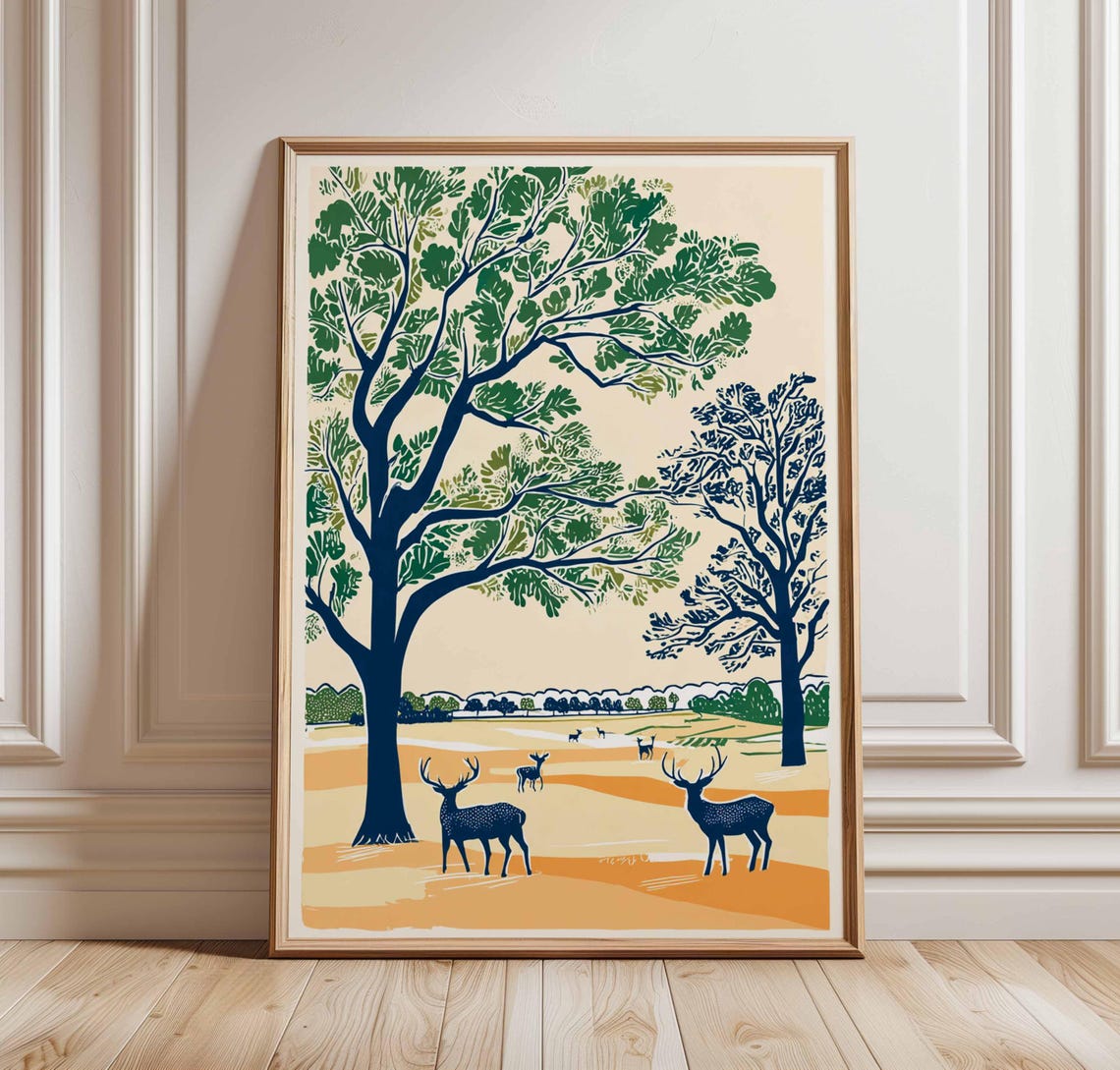 Richmond Park Travel Poster London Deer Print