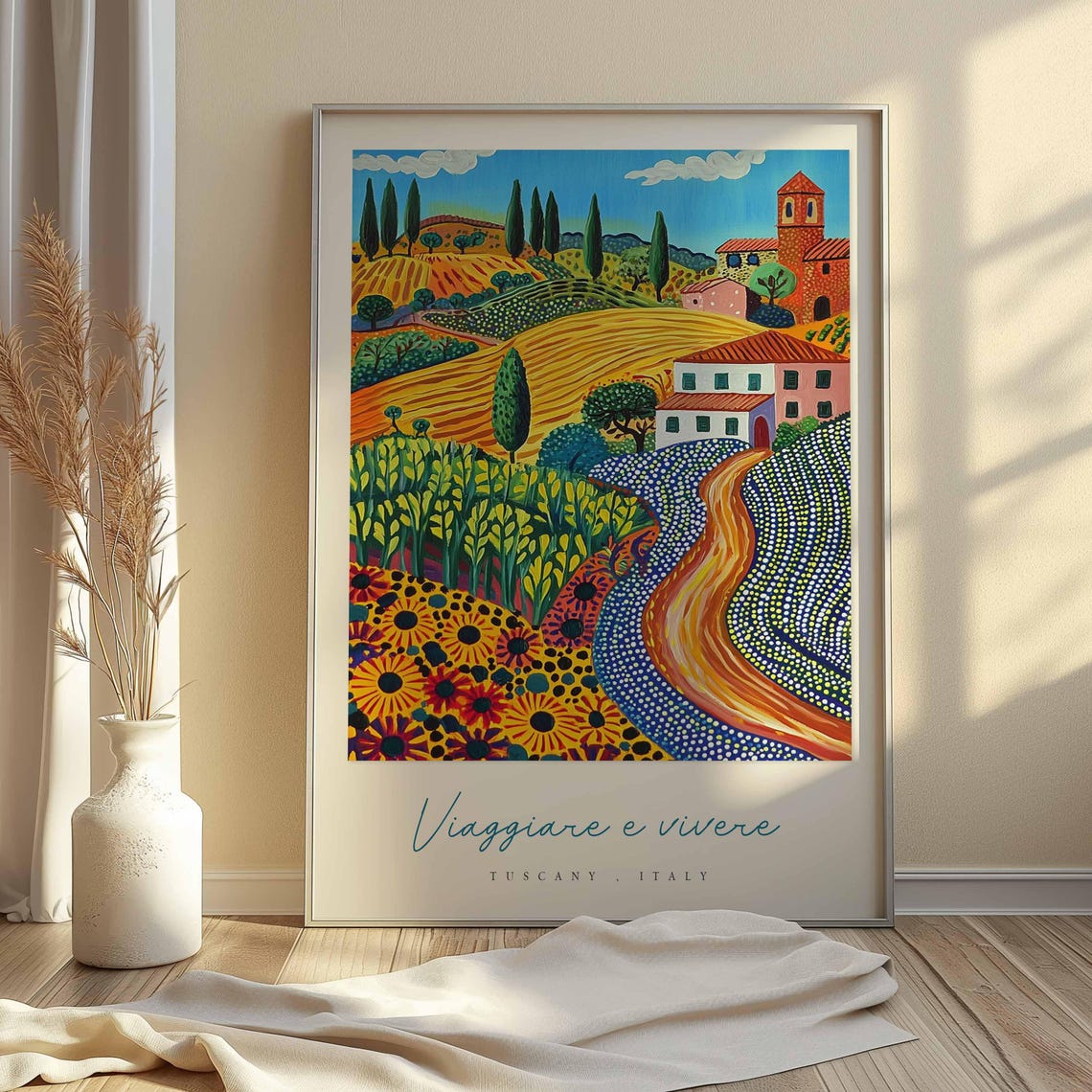Tuscany Golden Wheat Fields Viaggiare E Vivere Sunflower Poster - Image 2