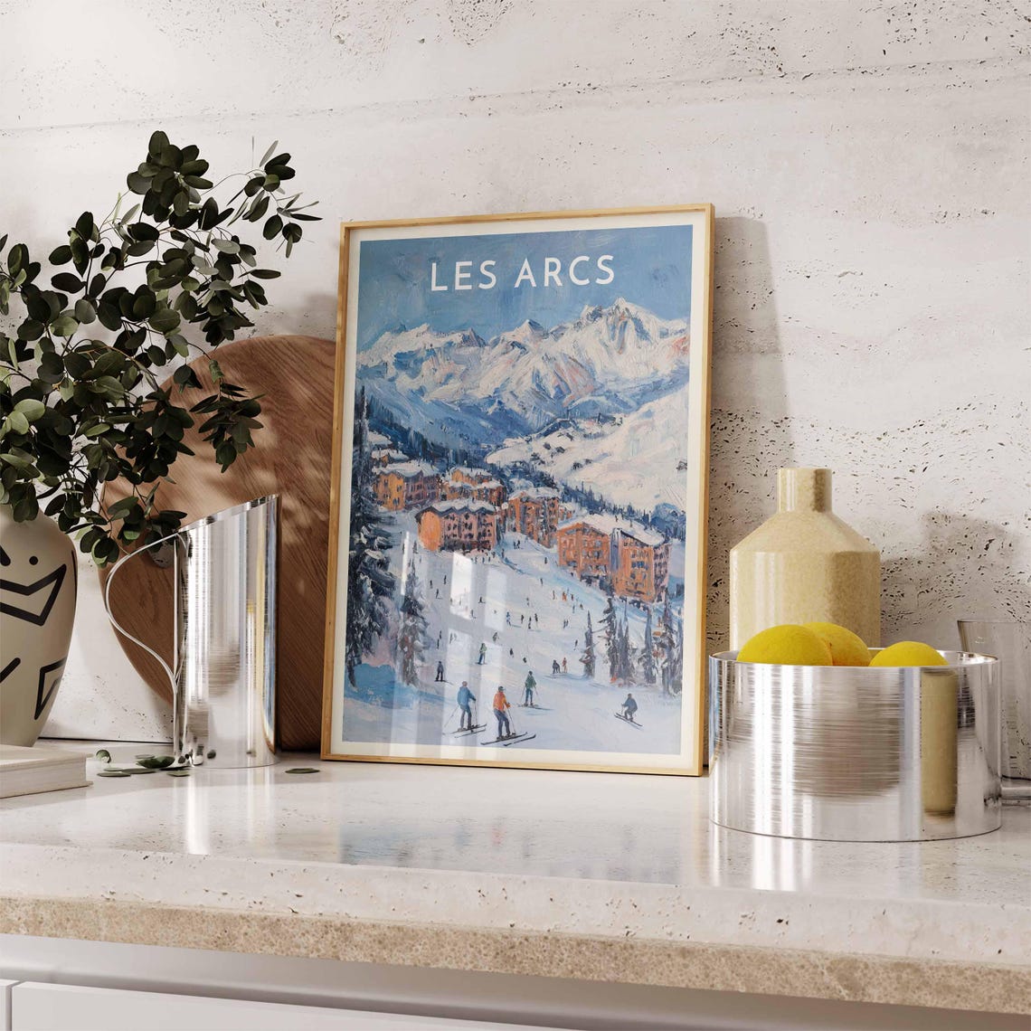 Les Arcs France Skiers Village Alpine Slopes Winter Ski Travel Poster - Image 2