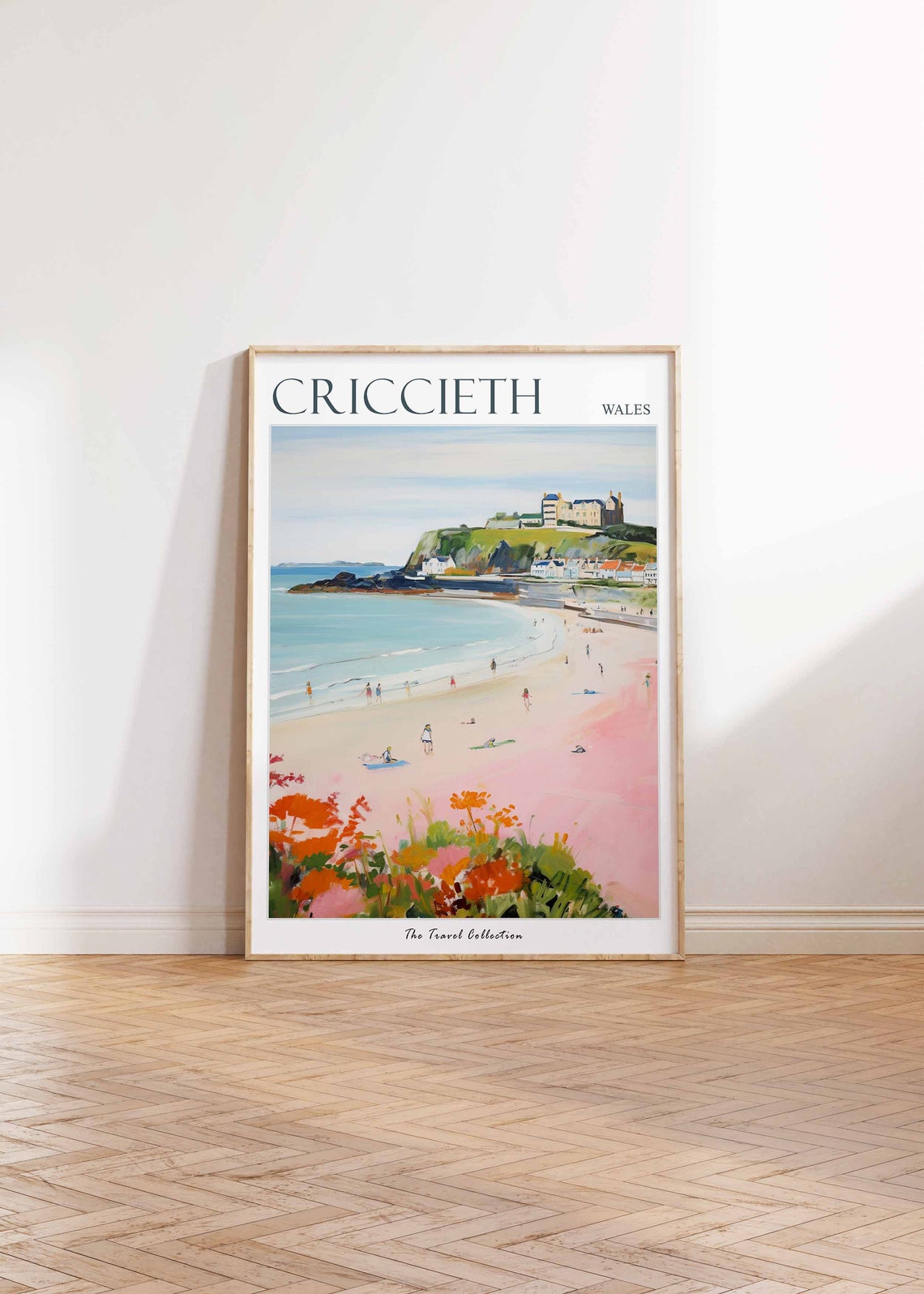 Criccieth Wales Pink Beach Castle Headland Travel Collection Poster - Image 2