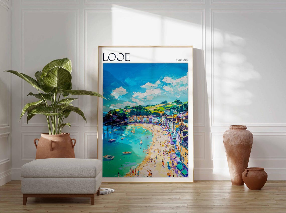 Looe England Crowded Turquoise Beach Summer Crowd Seaside Town Poster - Image 3