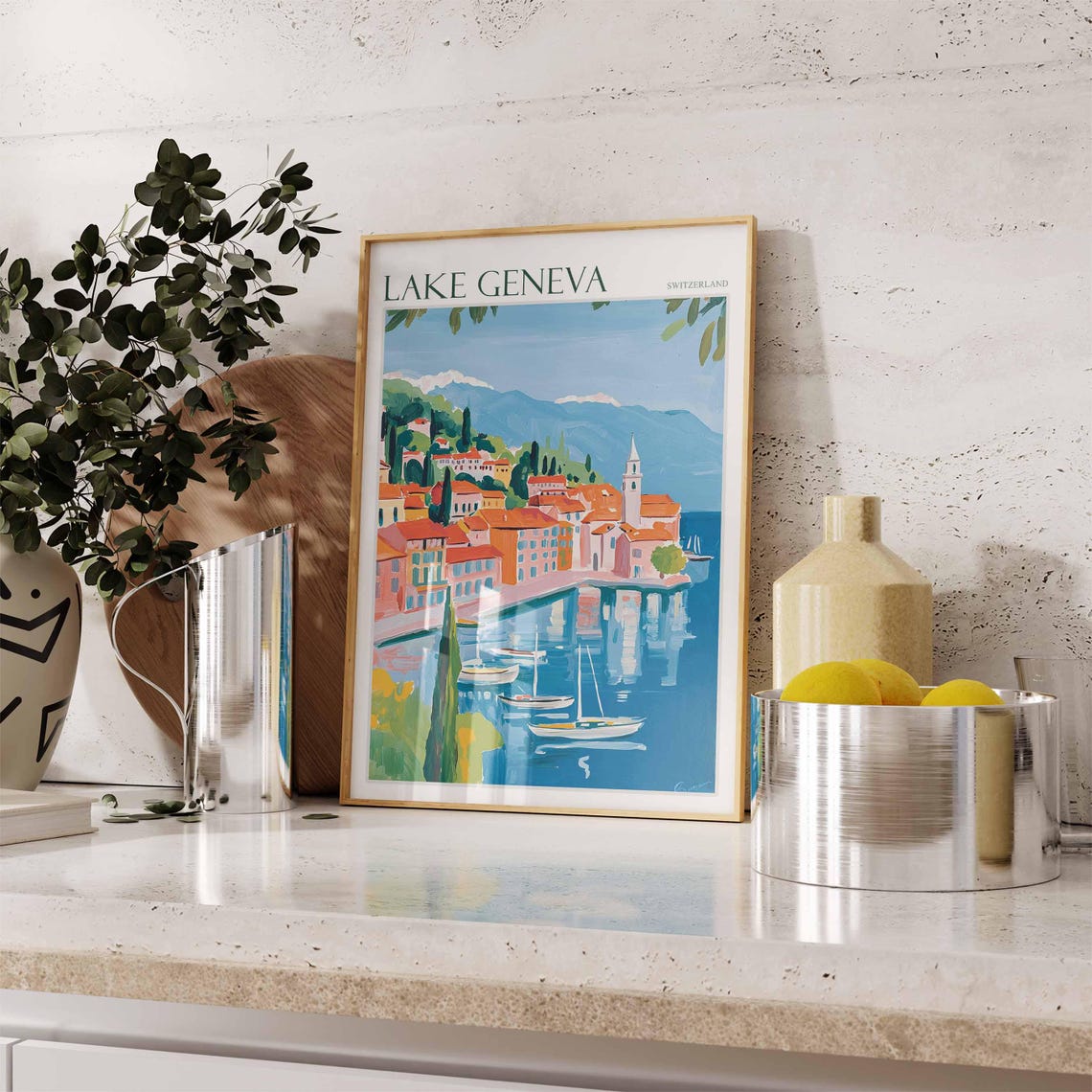 Lake Geneva Poster Switzerland Travel Print Swiss Decor Europe Travel Poster European Wall Art Lake Geneva Travel Poster - Image 2