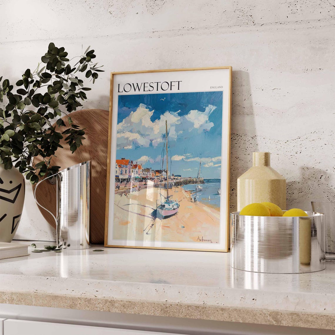 Lowestoft England Beached Sailboat Sandy Shore Promenade Poster - Image 2