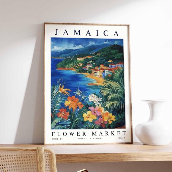 Jamaica Flower Market Poster Print Jamaican Floral Wall Art Decor Botanical Caribbean Travel