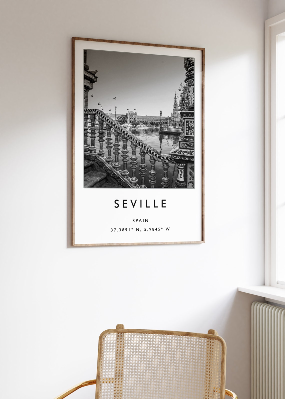 Seville Spain Black And White Photo Poster Plaza De Espana Bridge View - Image 3