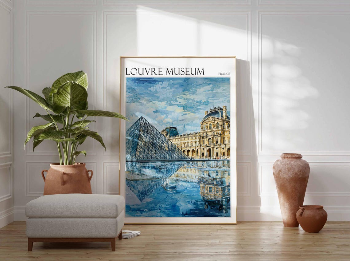 Louvre Museum Poster Louvre Museum Travel Print France Travel Poster Tropical Decor Travel Gift Floral Print Coastal Decor - Image 3
