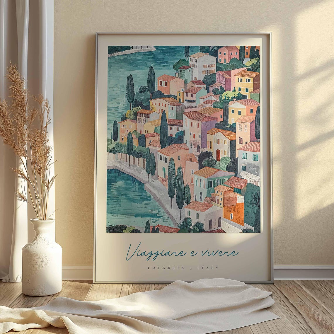 Viaggiare e Vivere Calabria Italy Illustrated Hillside Poster - Image 2