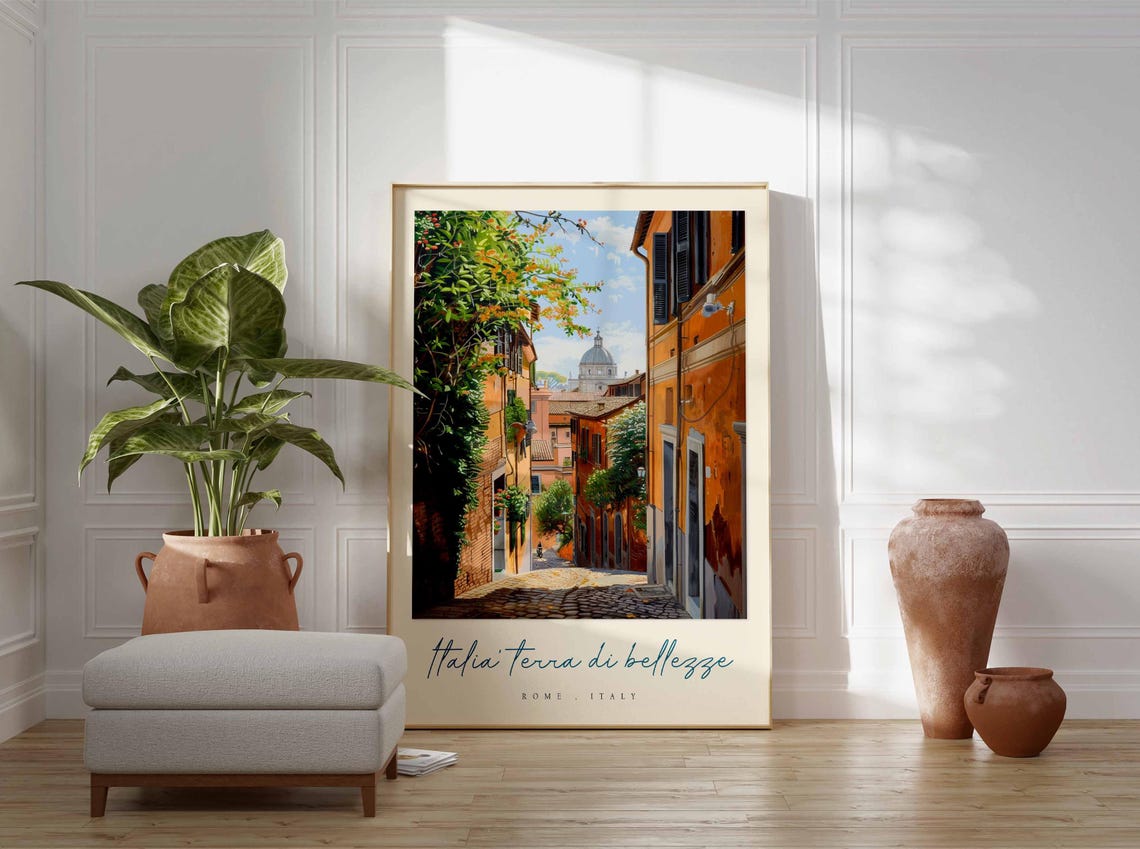 Rome Italy Ivy Covered Alley Watercolor Dome View Travel Poster - Image 3