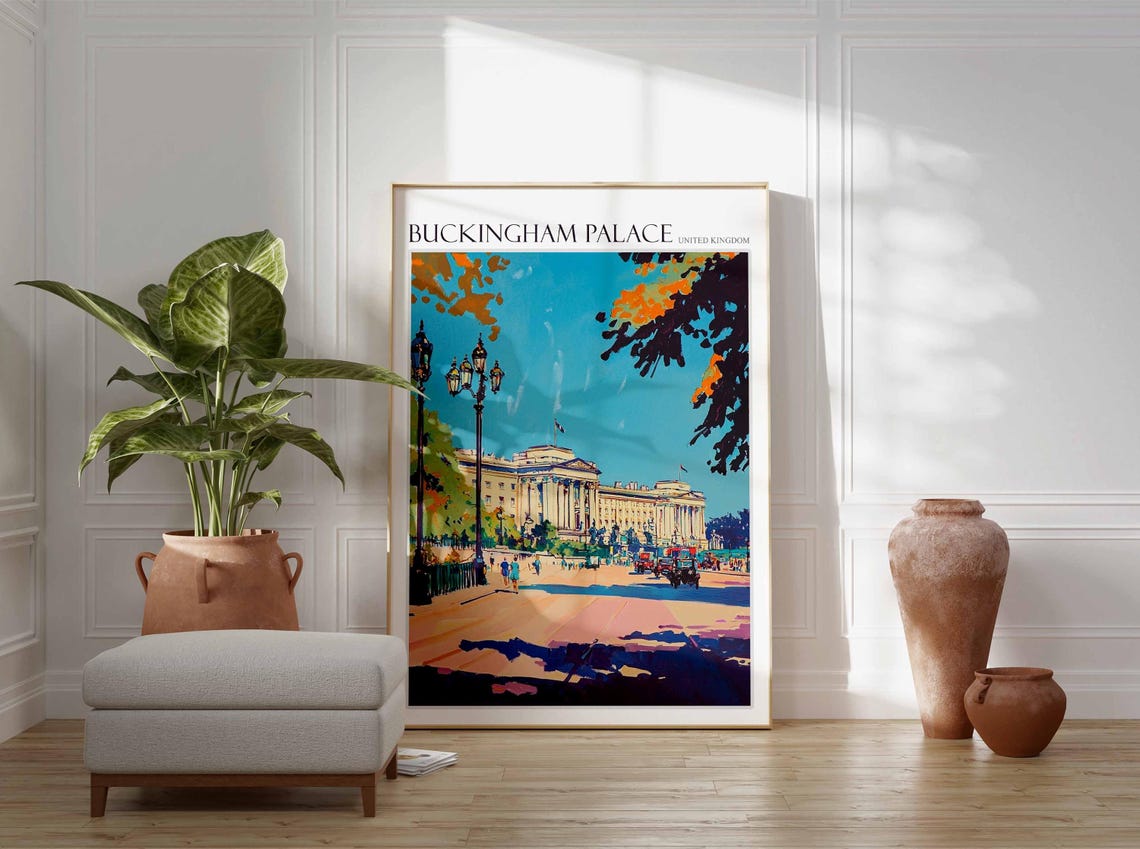 Buckingham Palace Autumn Lamppost Impressionist Painting Poster - Image 2