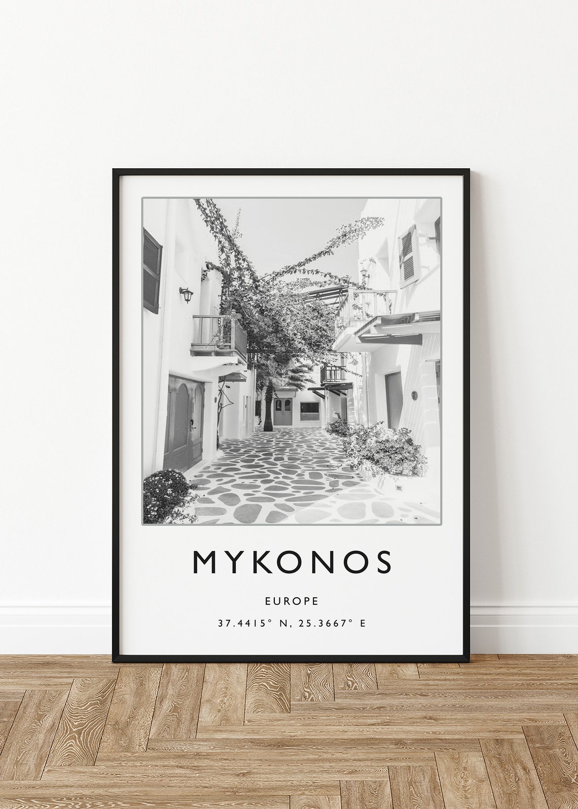 Mykonos Europe Whitewashed Alley Black White Photo Travel Poster - Image 2