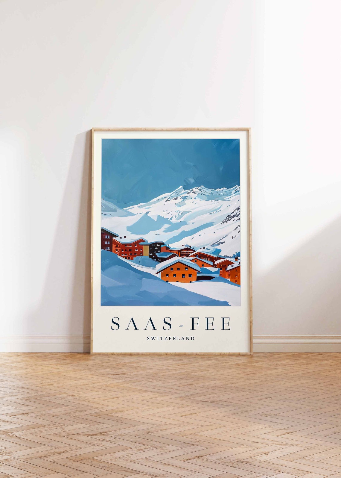 Saas Fee Switzerland Snow Covered Chalets Alpine Peaks Winter Poster - Image 2