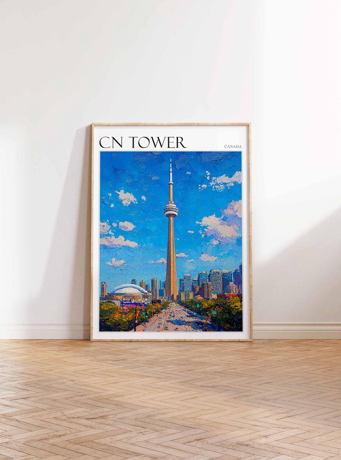 CN Tower Canada Toronto Autumn Trees Close View Oil Painting Poster - Image 3