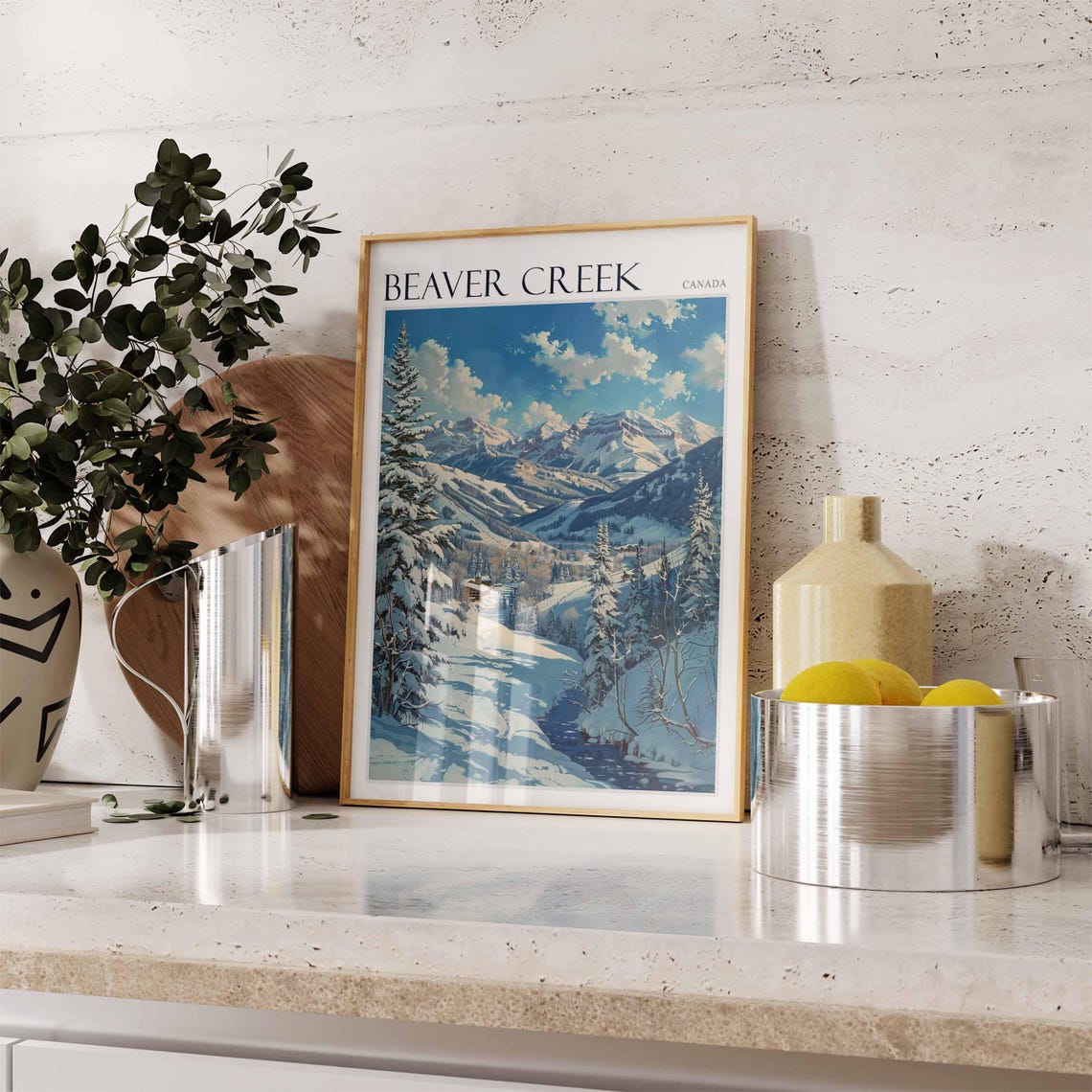 Beaver Creek Canada Snowy Pine Trail Mountain Peaks Landscape Poster - Image 2