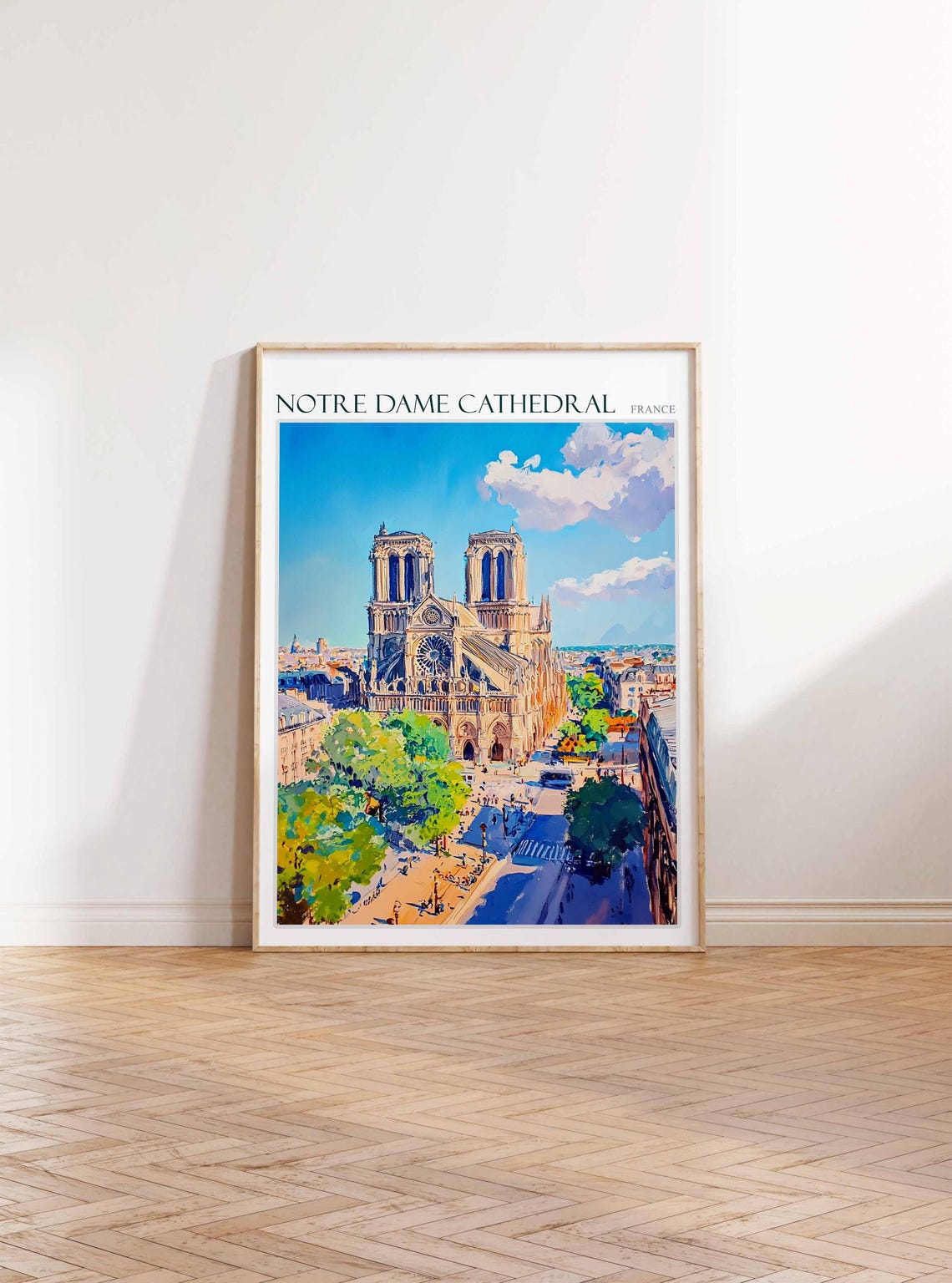 Notre Dame Cathedral Poster Notre Dame Cathedral Travel Print France Travel Poster Tropical Decor Travel Gift Floral Print - Image 2