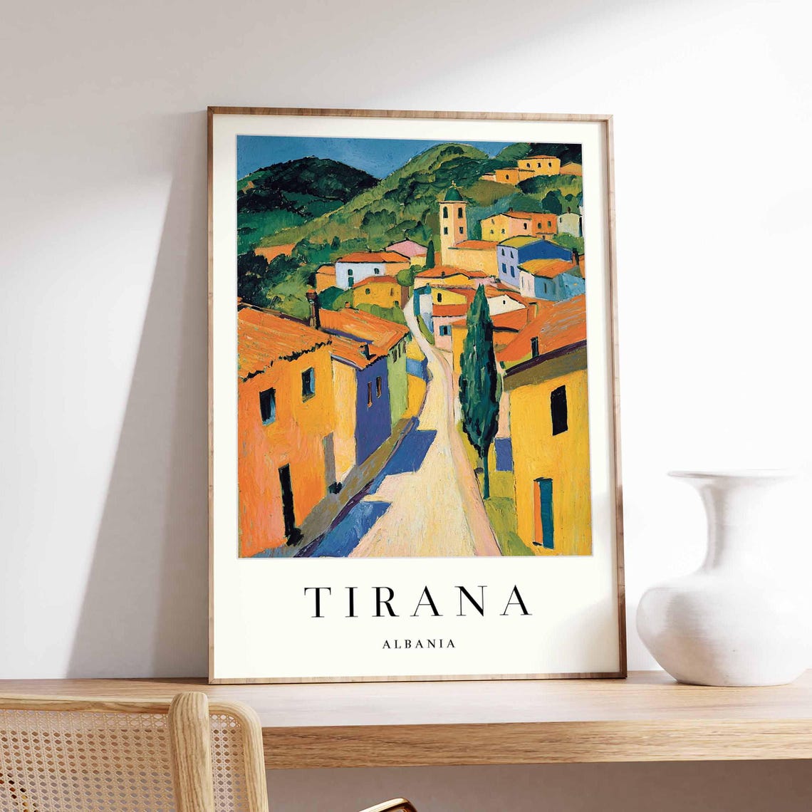 Tirana Albania Colorful Painted Hillside Village Street Poster