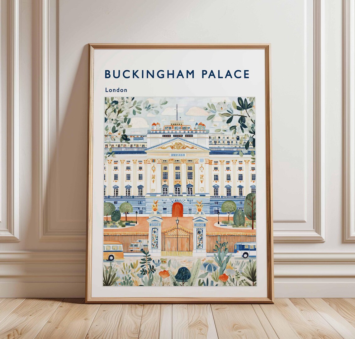 Buckingham Palace London Watercolor Golden Gates Travel Poster