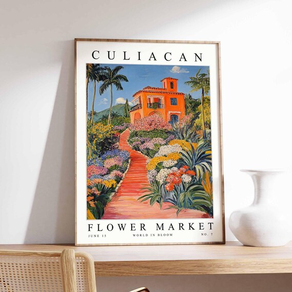 Culiacan Flower Market Poster Print Sinaloa Floral Wall Art Mexico Decor Botanical Latin America Travel