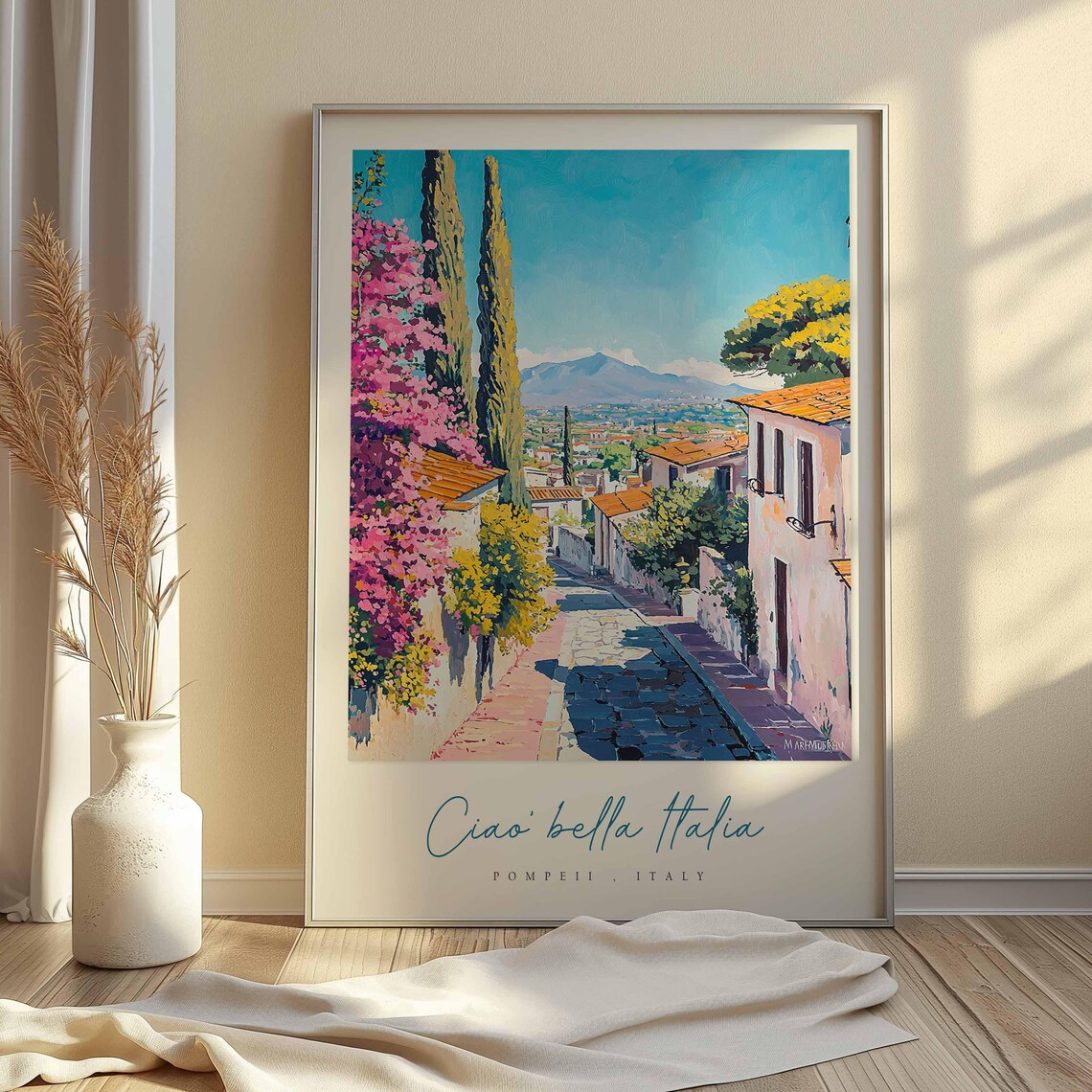 Pompeii Italy Cypress Street Mountain View Painting Travel Art Poster - Image 2