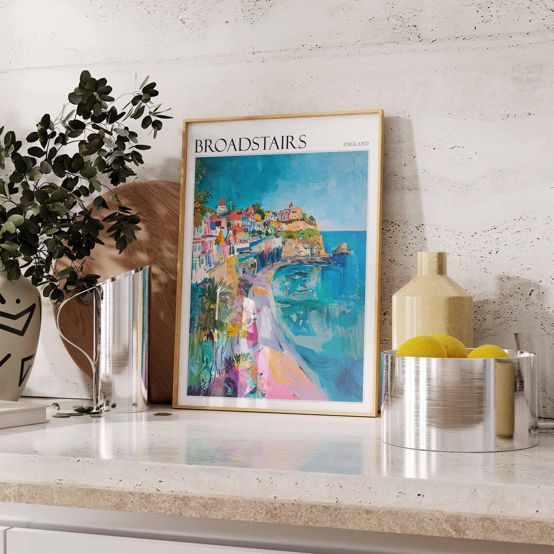 Broadstairs Kent Vibrant Abstract Bay Clifftop Town Turquoise Sea Poster - Image 2