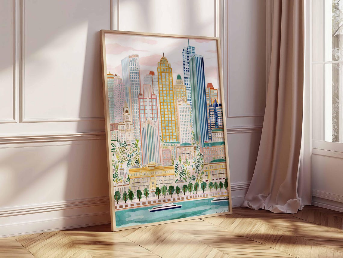Melbourne Cityscape Poster Modern Australia Travel Art