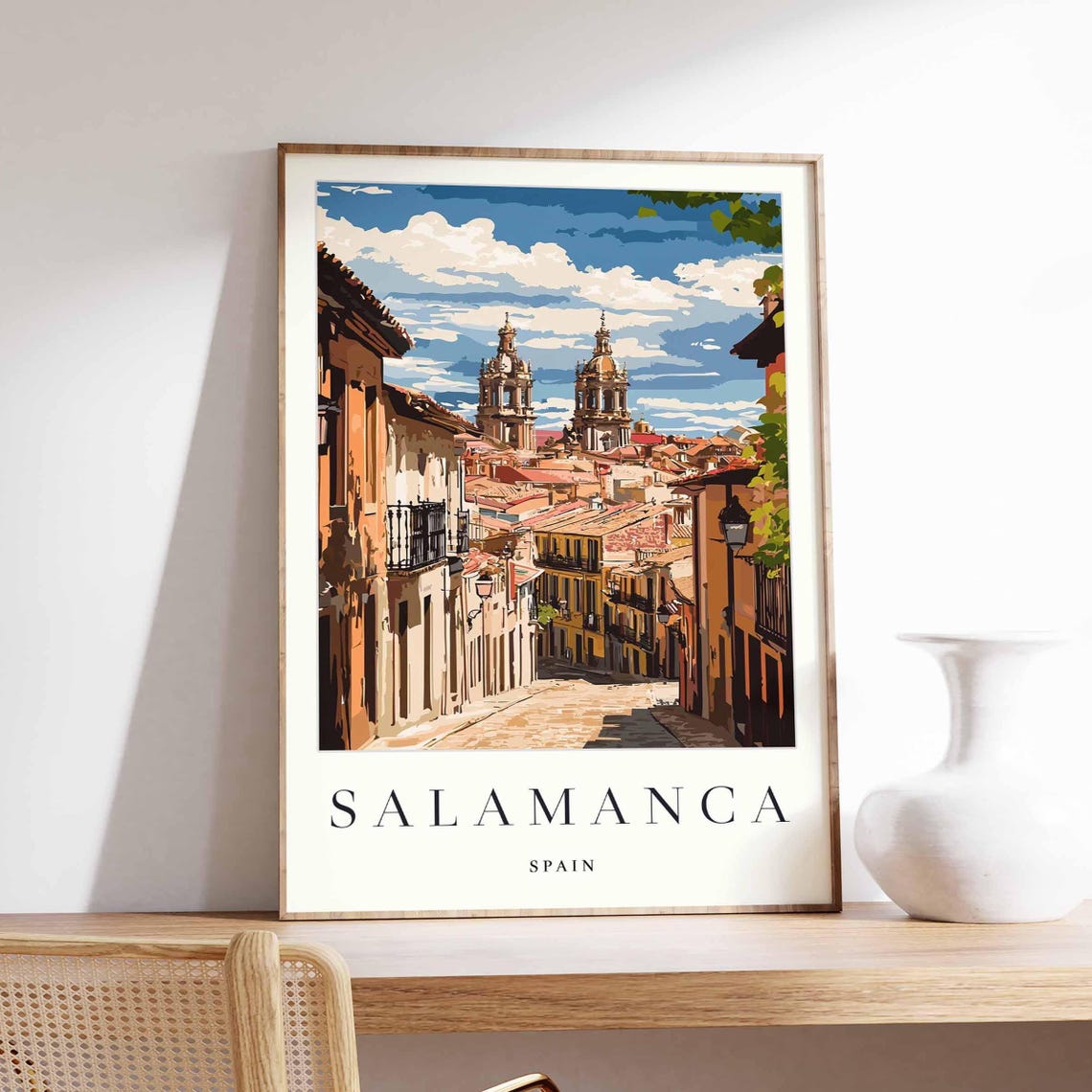 Salamanca Spain Historic Old Quarter Twin Cathedral Towers Poster