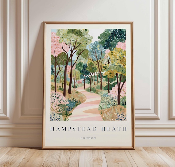 Hampstead Heath London Travel Poster Winding Woodland Path Spring Artwork