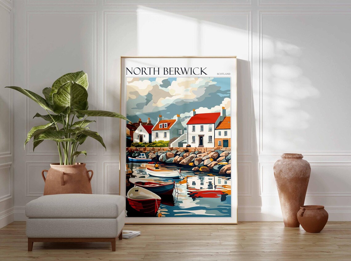 North Berwick Scotland Harbor Boats Scene Vintage Travel Poster - Image 4