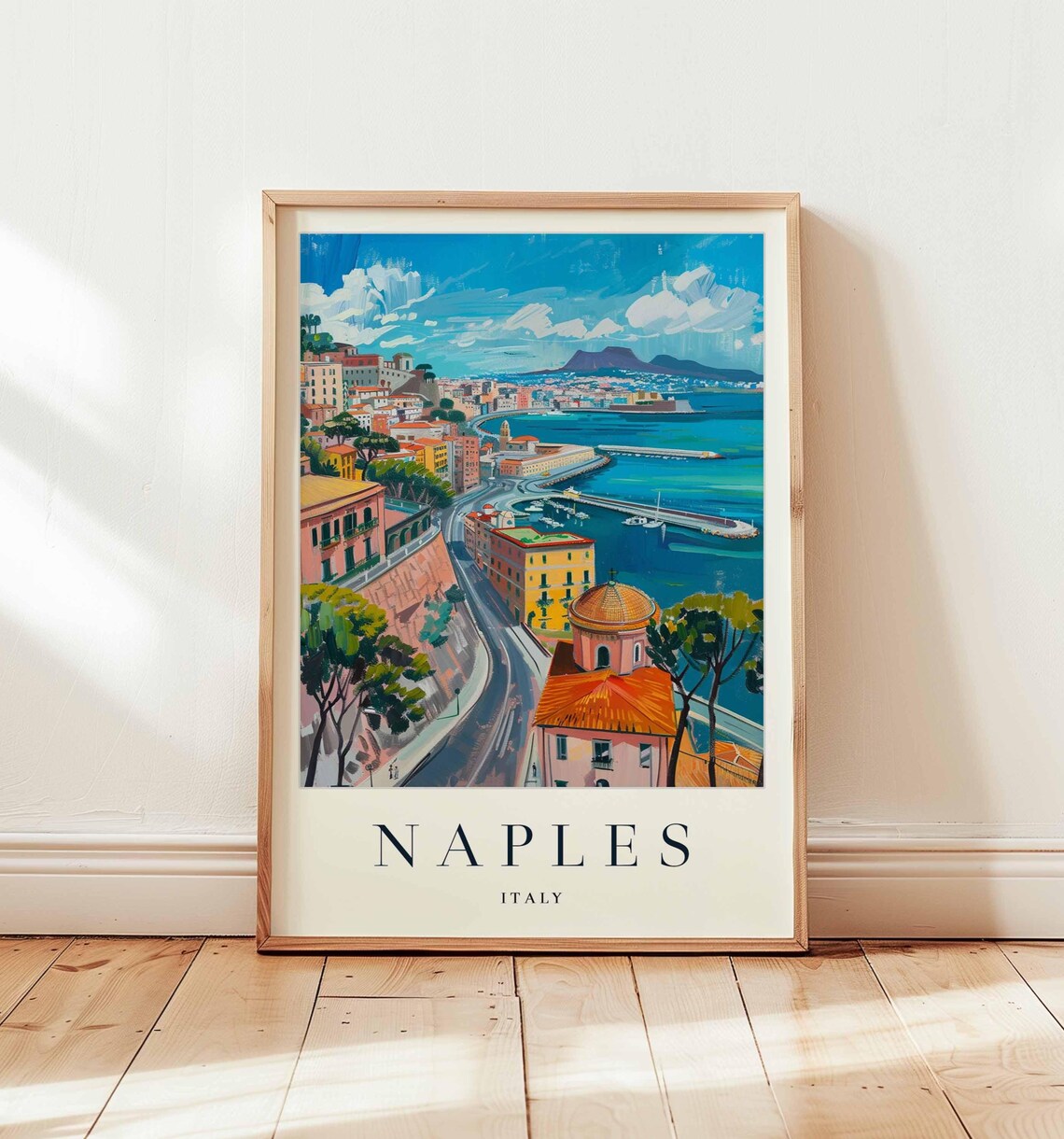Naples Italy Travel Poster, Mount Vesuvius