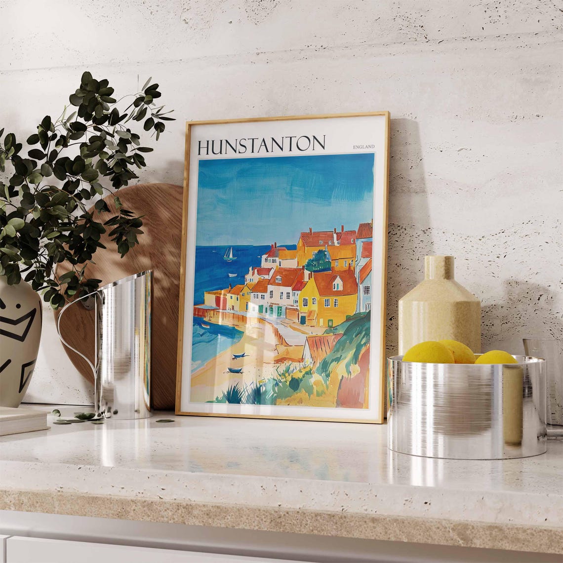 Hunstanton England Golden Village Houses Sandy Cove Sailing Poster - Image 3