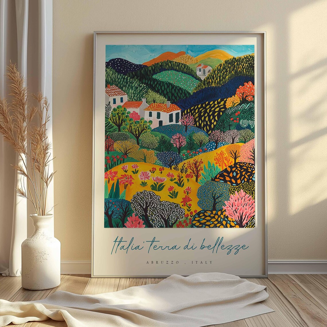 Abruzzo Folk Art Garden Village Colorful Trees Whimsical Poster - Image 2