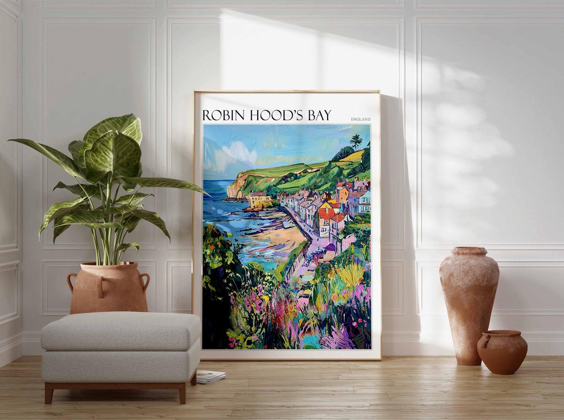 Robin Hood's Bay England Wildflower Hillside Bay Painting Poster - Image 4