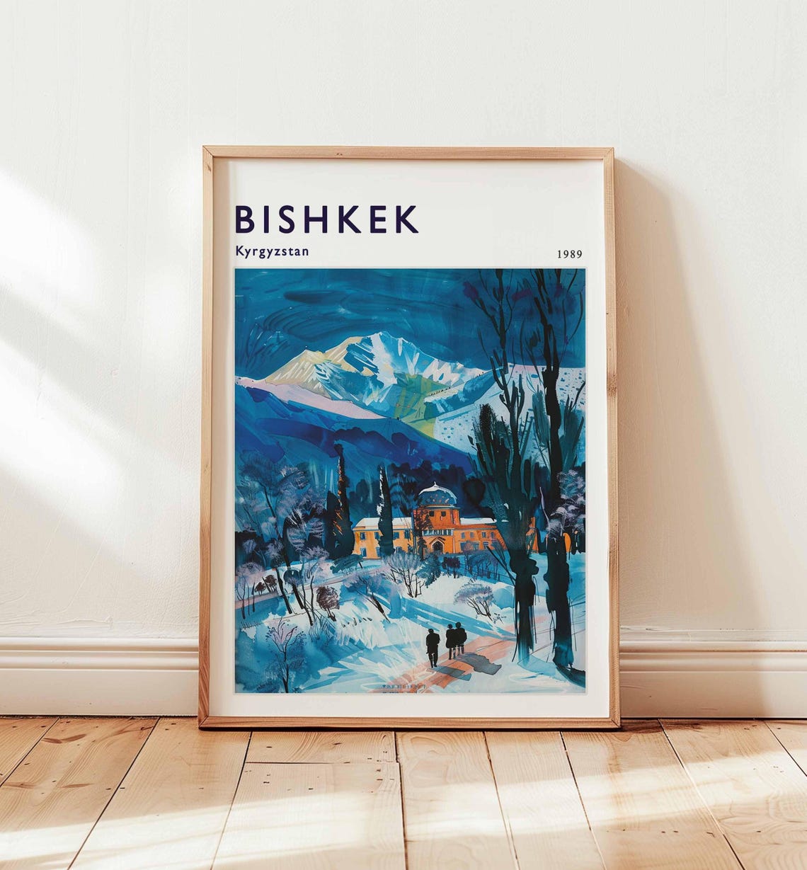 Bishkek Kyrgyzstan 1989 Winter Night Snowy Mountains Travel Poster