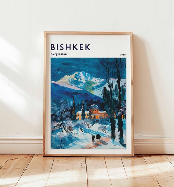 Bishkek Poster Kyrgyzstan Travel Print Central Asia Wall Art Soviet Architecture Decor Cityscape