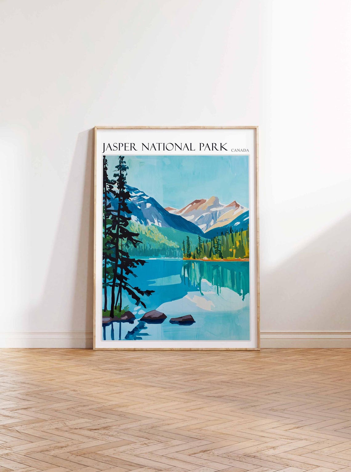 Jasper National Park Turquoise Lake Pines Shore Travel Poster - Image 3