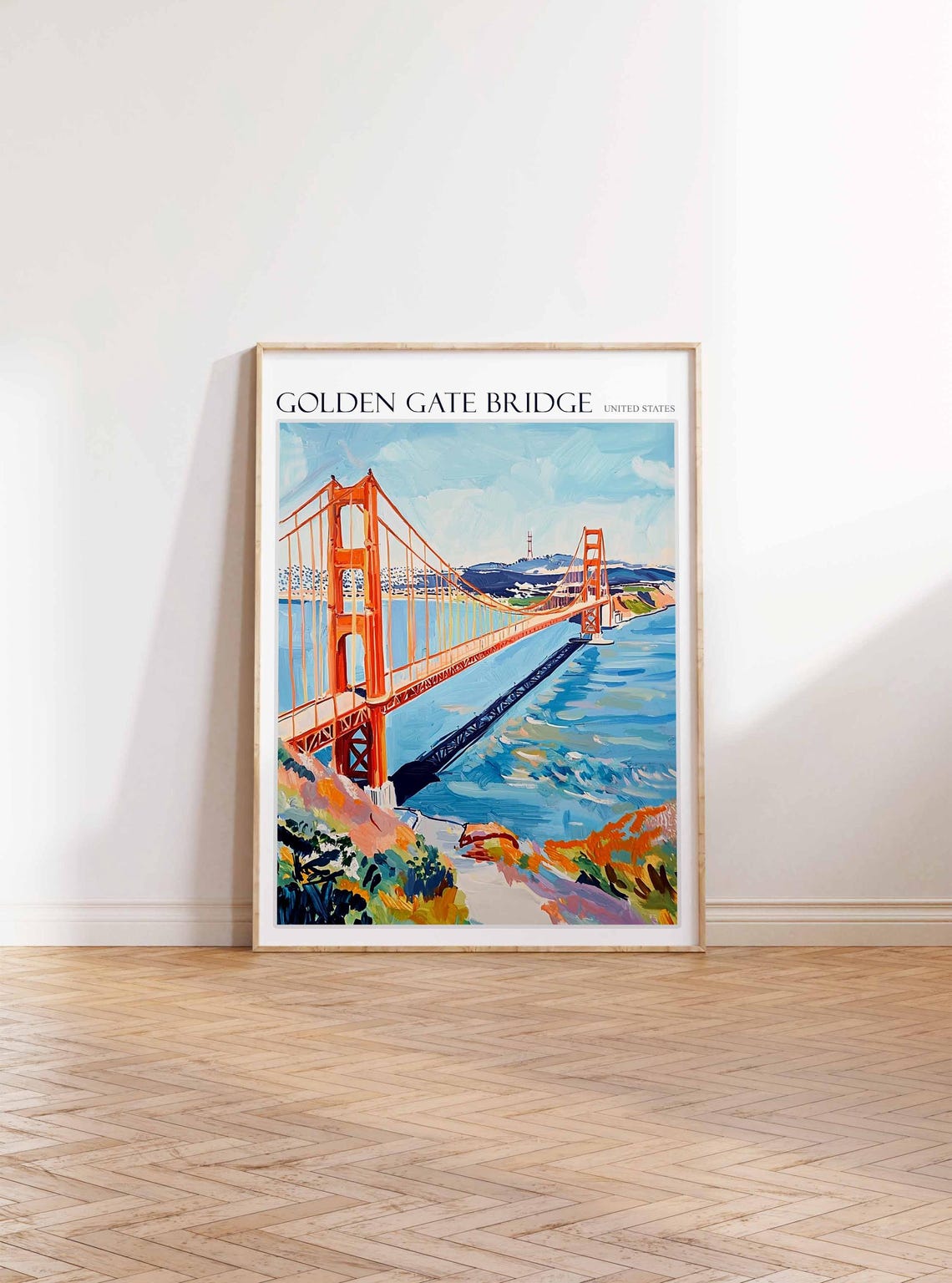 Golden Gate Bridge Golden Shoreline Cliffs Bay View Art Poster - Image 3