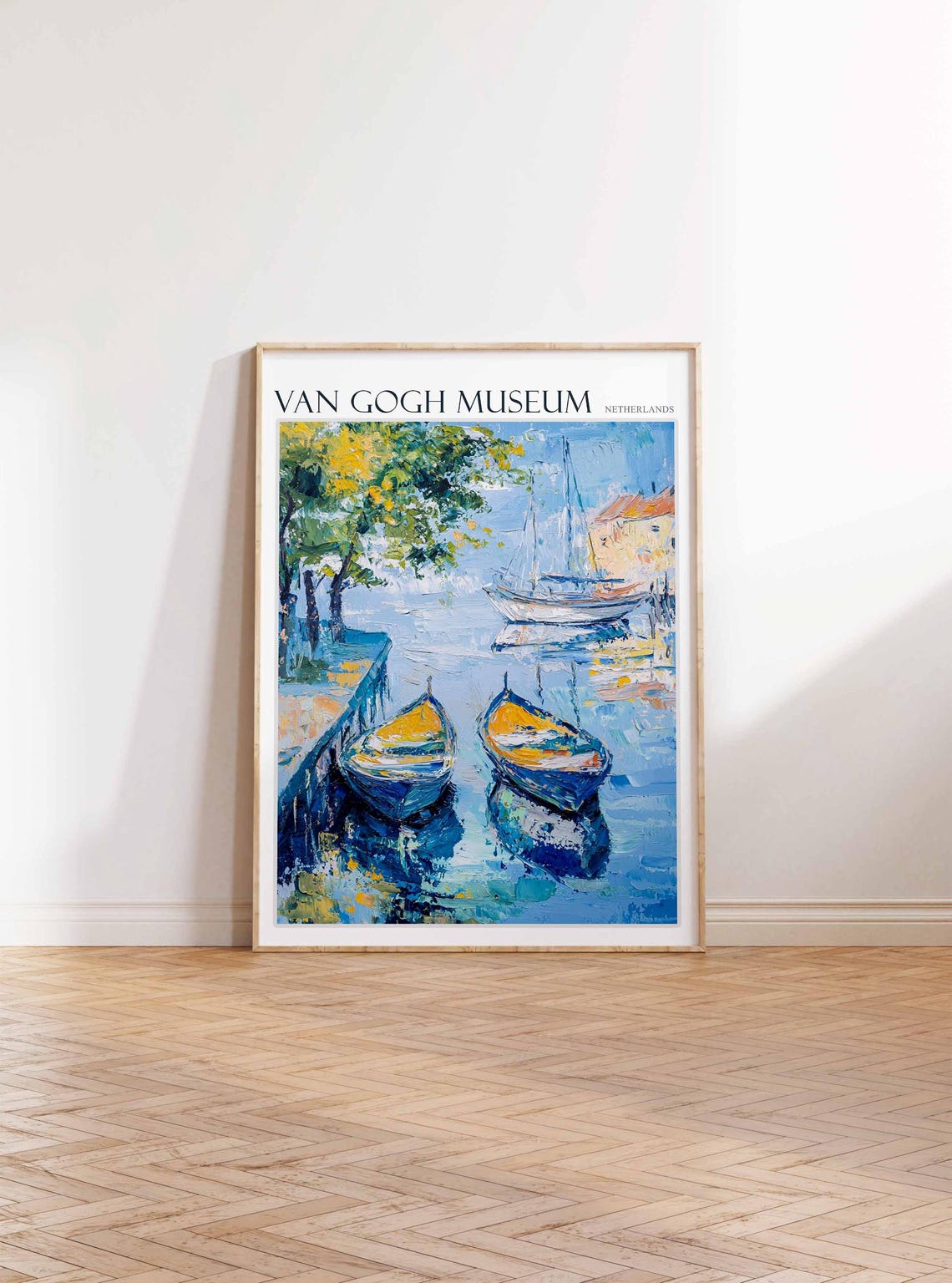 Van Gogh Museum Netherlands Moored Boats Calm Water Painting Poster - Image 2
