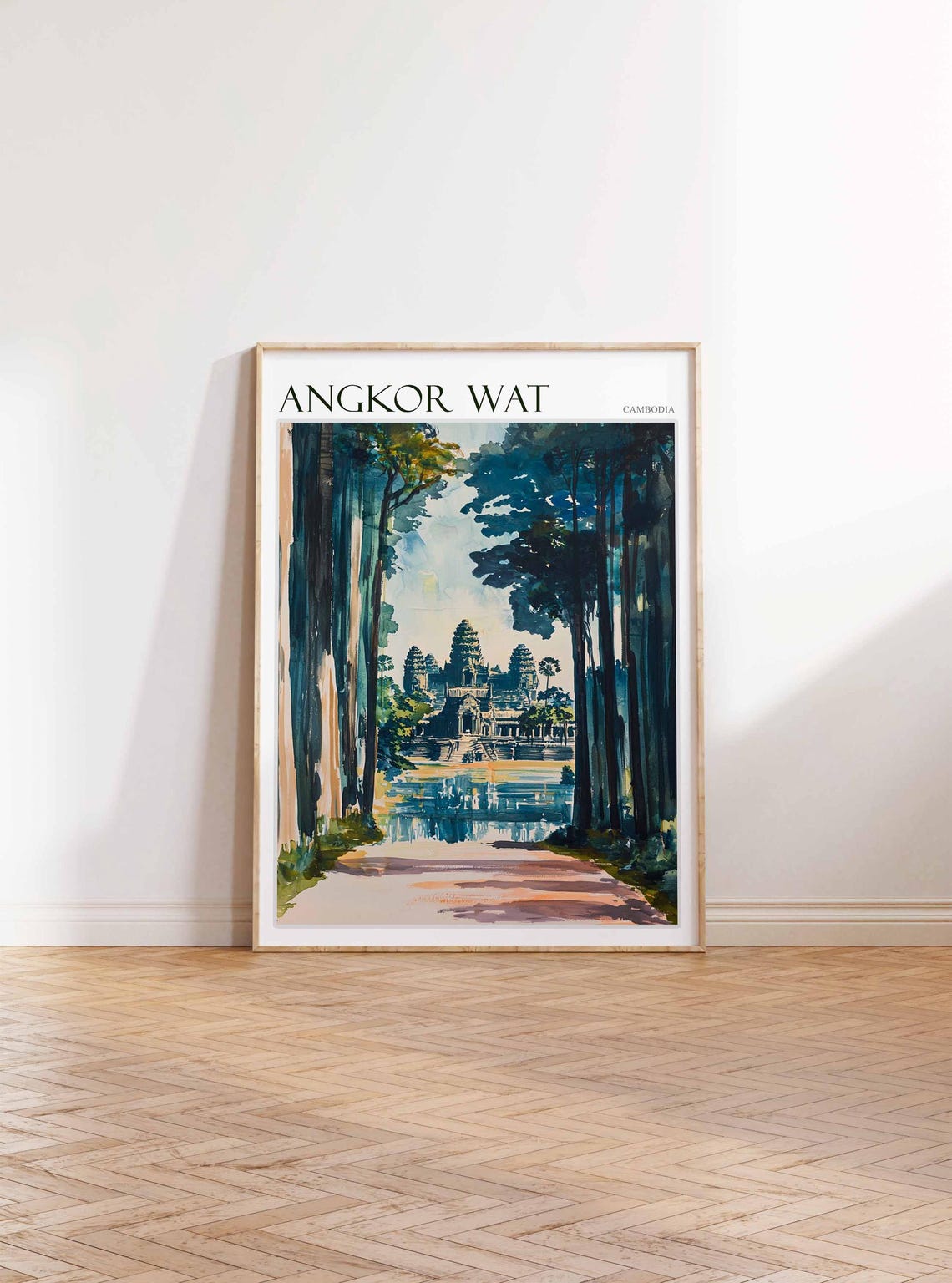 Angkor Wat Cambodia Forest Pathway Watercolor Painting Art Poster - Image 3