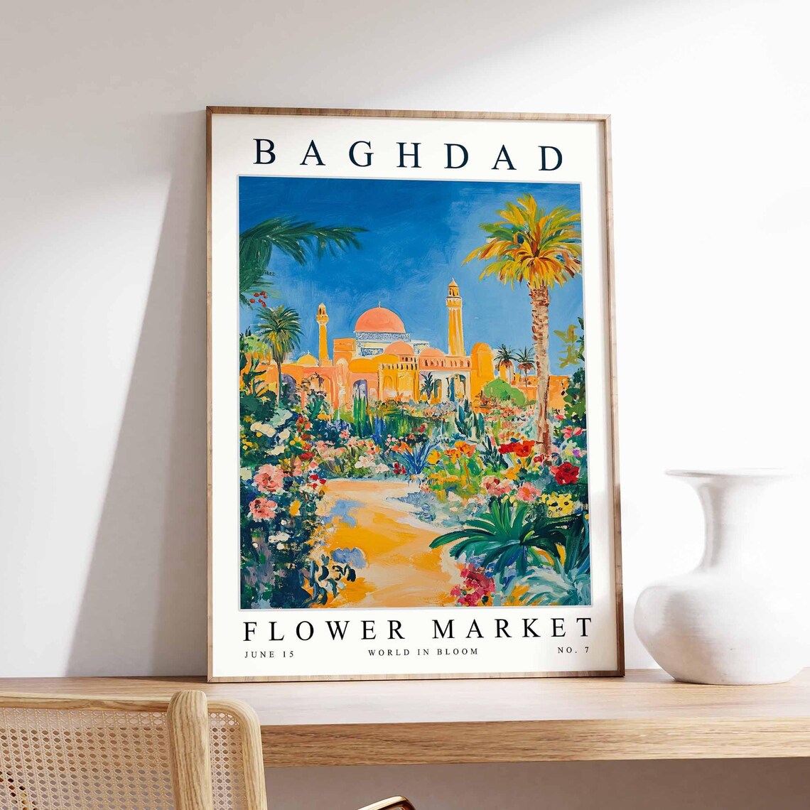 Baghdad Grand Golden Mosque Palm Path Red Flowers Flower Market Poster