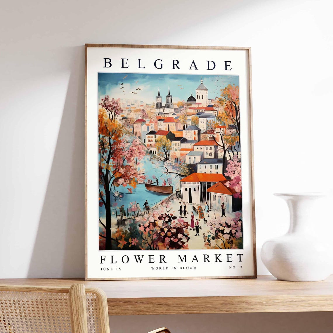 Belgrade Flower Market Spring Blossom Riverside Scene Poster